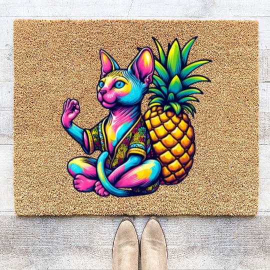 Meditating Sphynx cat with pineapple Coir Doormats