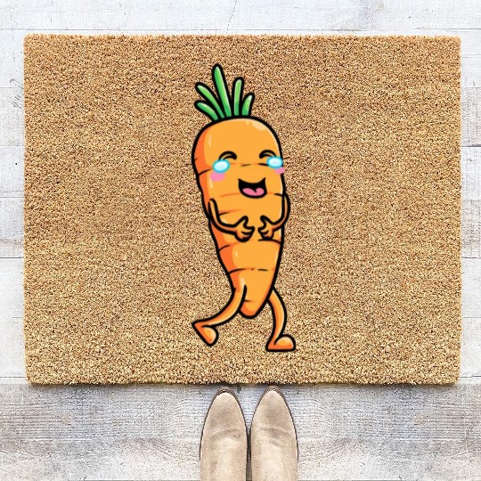 Carrot Emoticon Vegetable Vegan Vegetarian Coir Doormats