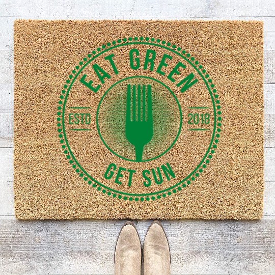 Sustainably Sourced Eat Green Get Sun with Fork Coir Doormats