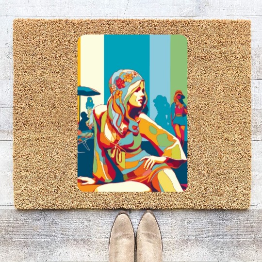 Hippie girl pose on holidays Coir Doormats