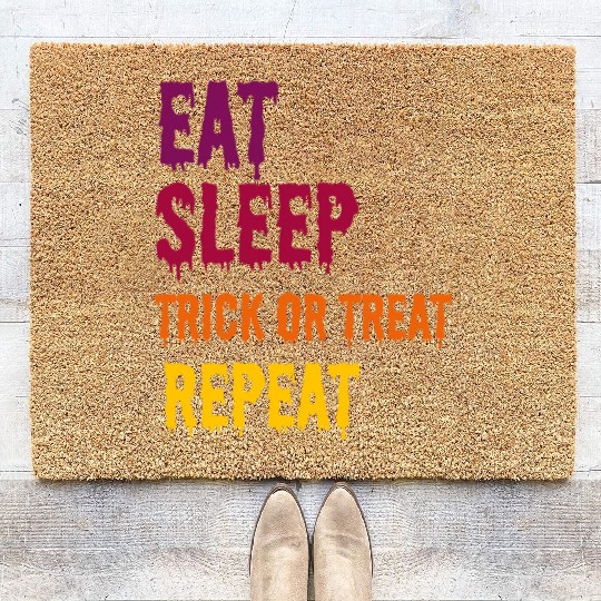 Eat sleep trick or treat repeat funny Halloween Coir Doormats