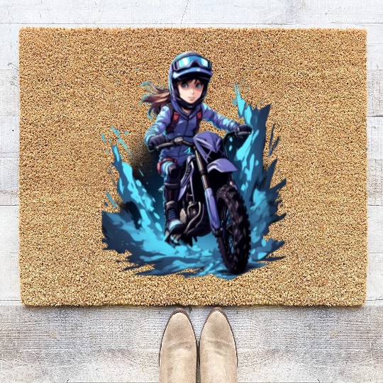 Dirt Bike Anime Girl Ice Racing Motorcycle Ice Coir Doormats