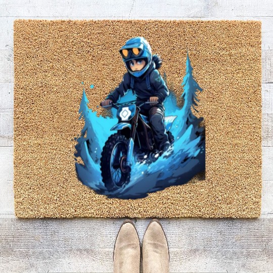 Dirt Bike Anime Ice Racing Motorcycle Ice Racer Coir Doormats