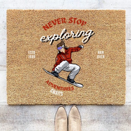 "Winter Wonderland Thrills: Snowboarder's Paradise Coir Doormats
