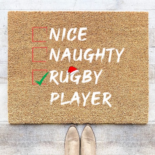 Nice Naughty Rugby Player List , Funny Christmas Coir Doormats