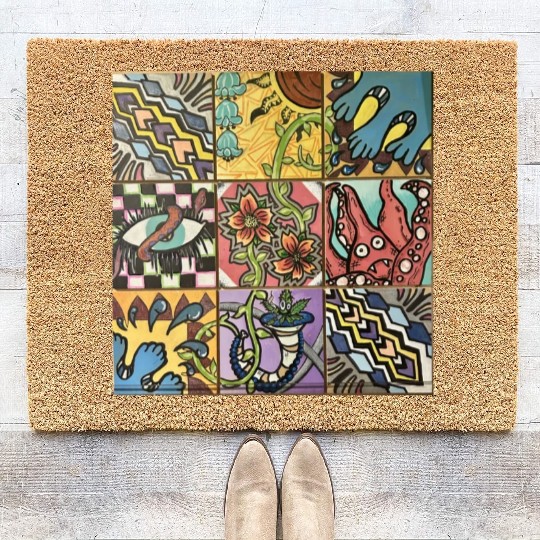 Hand painted wooden squares art by KateToxin Coir Doormats