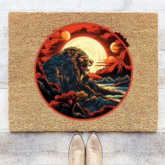 Red Japanese Style Mountain Lion Art Coir Doormats