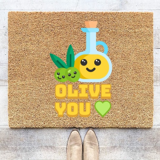 Olive You! Cute Olive I Love You Cartoon Coir Doormats
