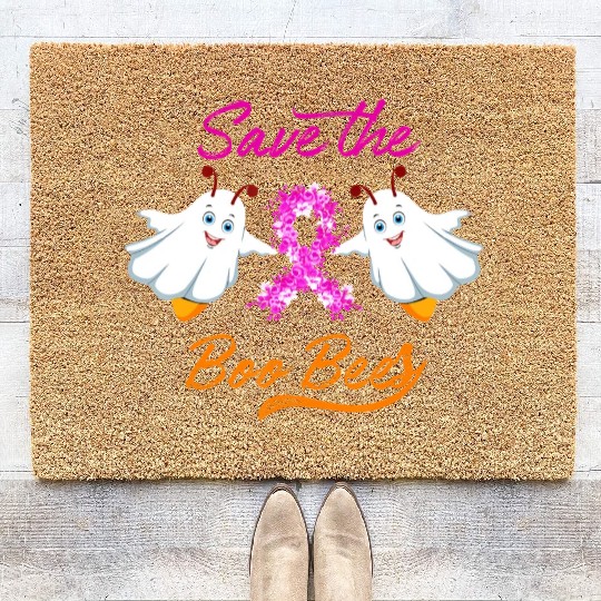 Breast Cancer Halloween Save The Boo Bees Coir Doormats