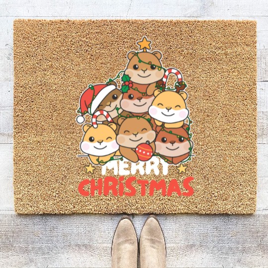 Hamster Christmas Tree Merry Christmas Coir Doormats