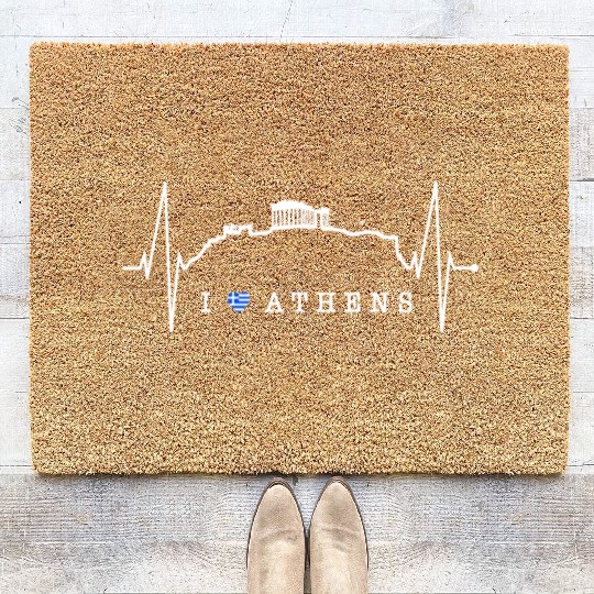 Athens Skyline Heartbeat Heart Flag Ancient Greek Coir Doormats