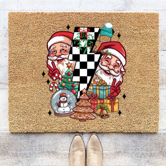 Retro Christmas, Santa, Groovy, Disco Ball, Frosty Coir Doormats