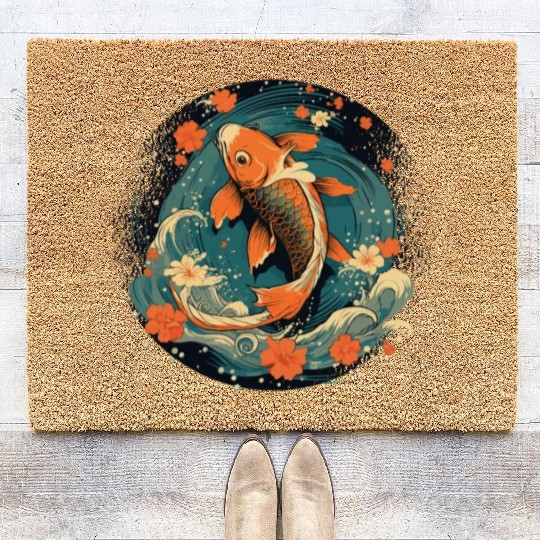 Koi Fish Koi Carp Japanese Koi Garden-Pond Koi Coir Doormats