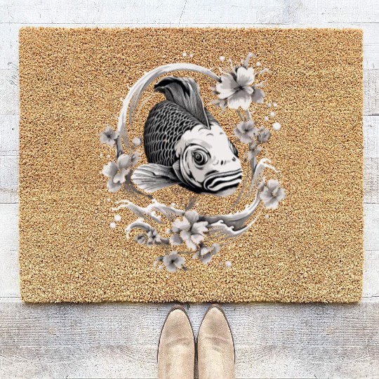 Koi Fish Koi Carp Japanese Tatto-style Koi Coir Doormats