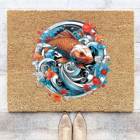 Koi Fish Koi Carp Japanese Koi Garden-Pond Koi Coir Doormats