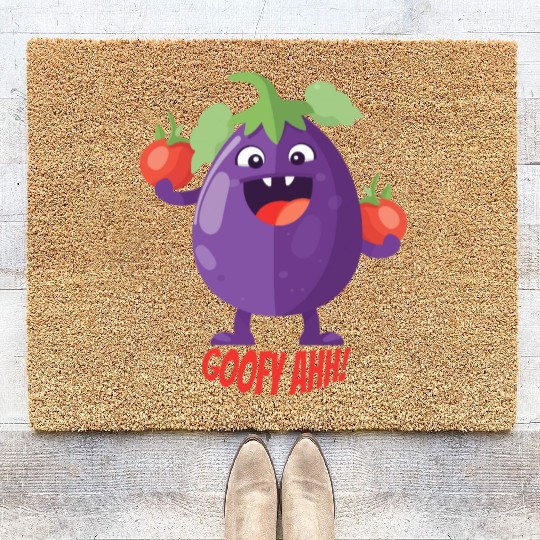 Eggplant Tomato Party Goofy Ahh Coir Doormats