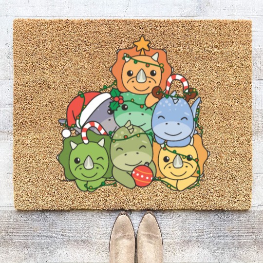 Dinosaur Christmas Tree Funny Animal Coir Doormats