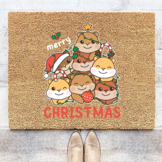 Hamster Christmas Tree Merry Christmas Coir Doormats