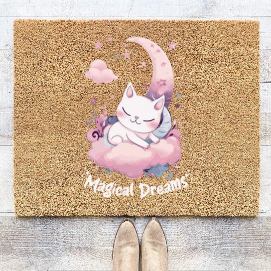 Magical Dreams Sleeping Cat Unicorns Pastel Moon S Coir Doormats