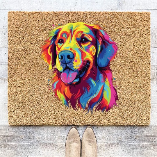 Watercolor Colorful Golden Retriever Coir Doormats