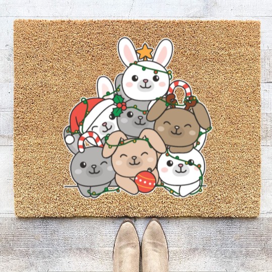 Bunny Christmas Tree Funny Animal Christmas Coir Doormats