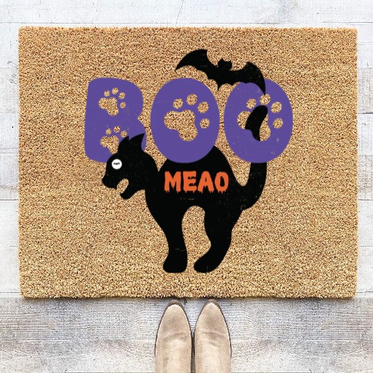 BOO Meao Funny Halloween Saying And Cat lovers Coir Doormats