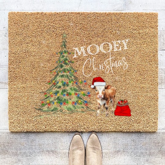 Mooey Christmas Cow for Cow Lover Coir Doormats