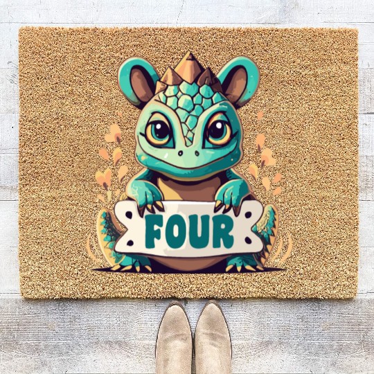 Fantasy Reptile Creature With Word "Four" Coir Doormats