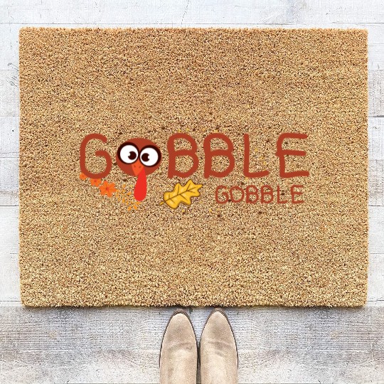 Thanksgiving Gobble Coir Doormats Funny Turkey Graphic
