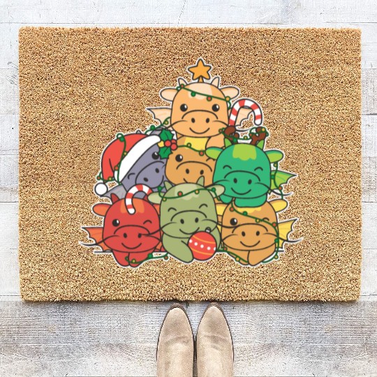 Dragon Christmas Tree Funny Animal Christmas Coir Doormats
