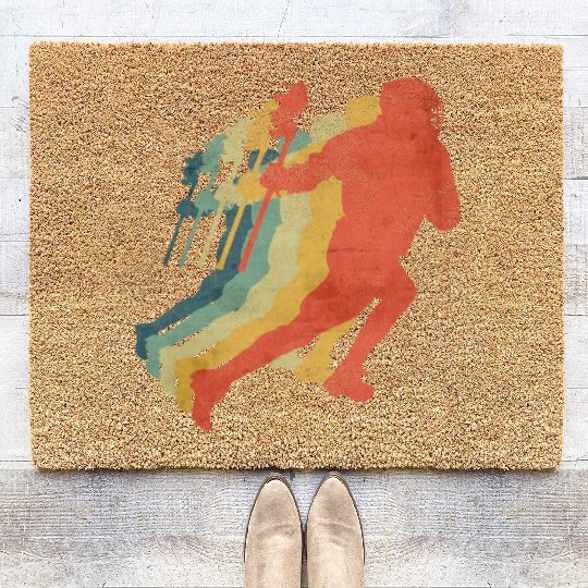 Lacrosse Player Running Retro Vintage Color Coir Doormats