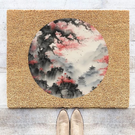 Circle of Serenity: Scenic Ink Art Coir Doormats