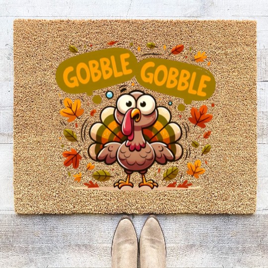 Fun Turkey Gobble Gobble for a Joyful Thanksgiving Coir Doormats
