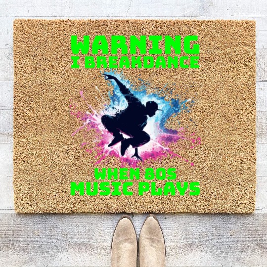 80s Breakdancer Silhouette - Neon Dance Moves Coir Doormats