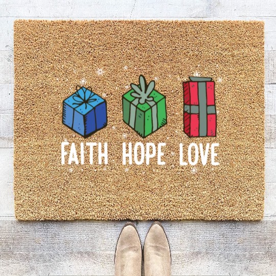 Faith Hope Love Religious Family Christmas Coir Doormats