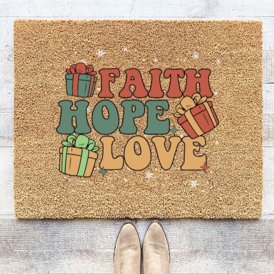 Faith Hope Love Religious Family Christmas Coir Doormats