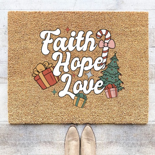 Faith Hope Love Religious Family Christmas Coir Doormats