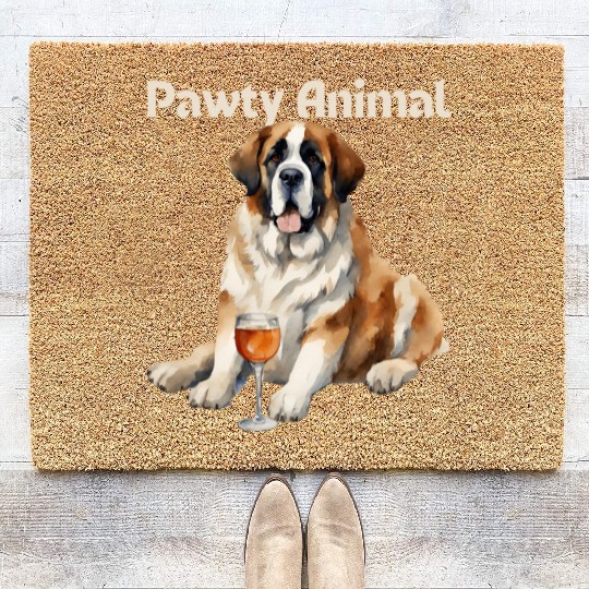 Saint Bernard Dog Pawty Animal Coir Doormats