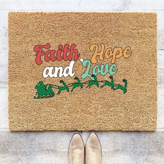 Faith Hope Love Religious Family Christmas Coir Doormats