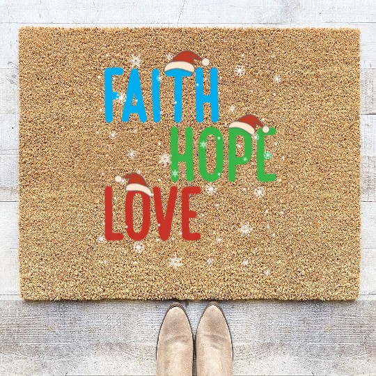 Faith Hope Love Religious Family Christmas Santa Coir Doormats