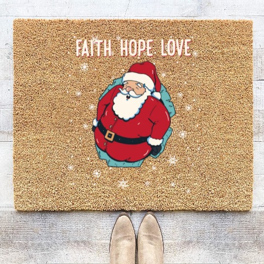 Faith Hope Love Religious Family Christmas Santa Coir Doormats