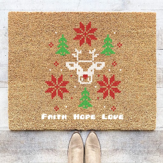 Faith Hope Love Religious Family Christmas Coir Doormats