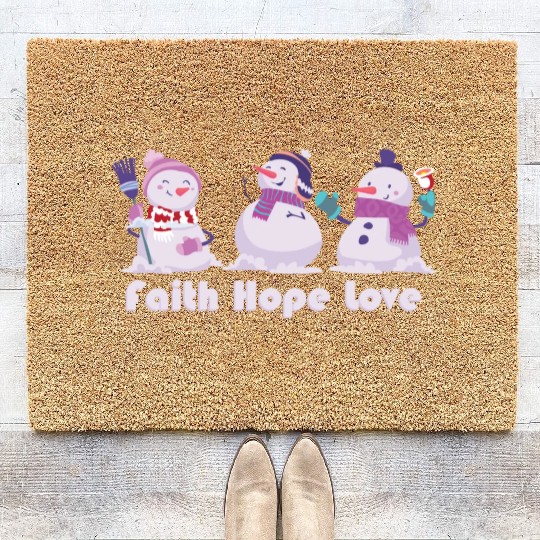 Faith Hope Love Religious Family Christmas Coir Doormats