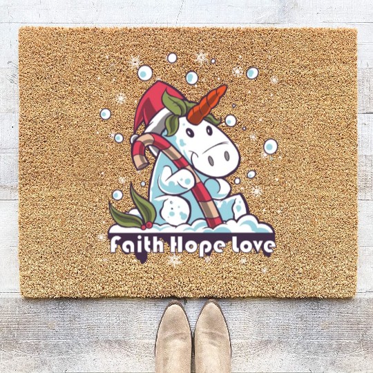 Faith Hope Love Religious Family Christmas Coir Doormats