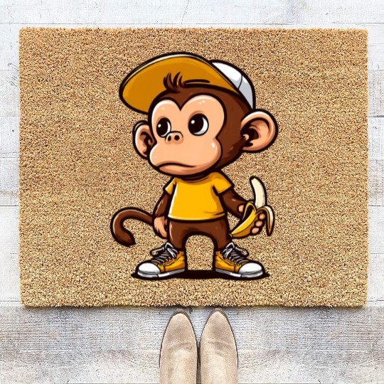 Cool monkey with banana Coir Doormats
