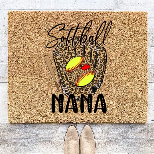 Softball Nana Leopard Game Day Softball Lover Coir Doormats