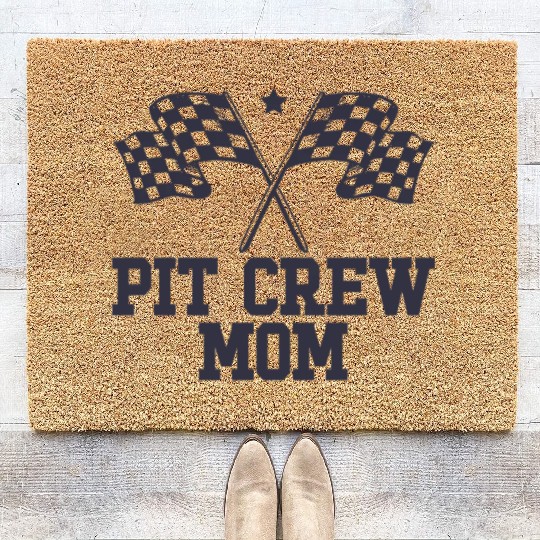 Pit Crew Mom Racing Enthusiast Racer Birthday Gift Coir Doormats