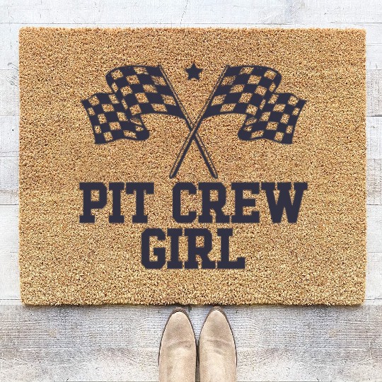 Pit Crew Girl Racing Enthusiast Racer Birthday Coir Doormats