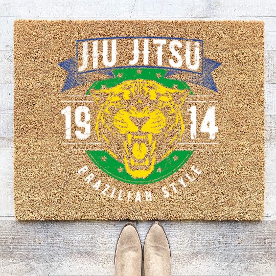 Brazilian Jiu Jitsu 1914 Jaguar head BJJ gift Coir Doormats