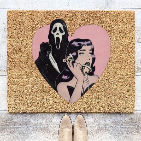 ghostface phone call love heart Coir Doormats